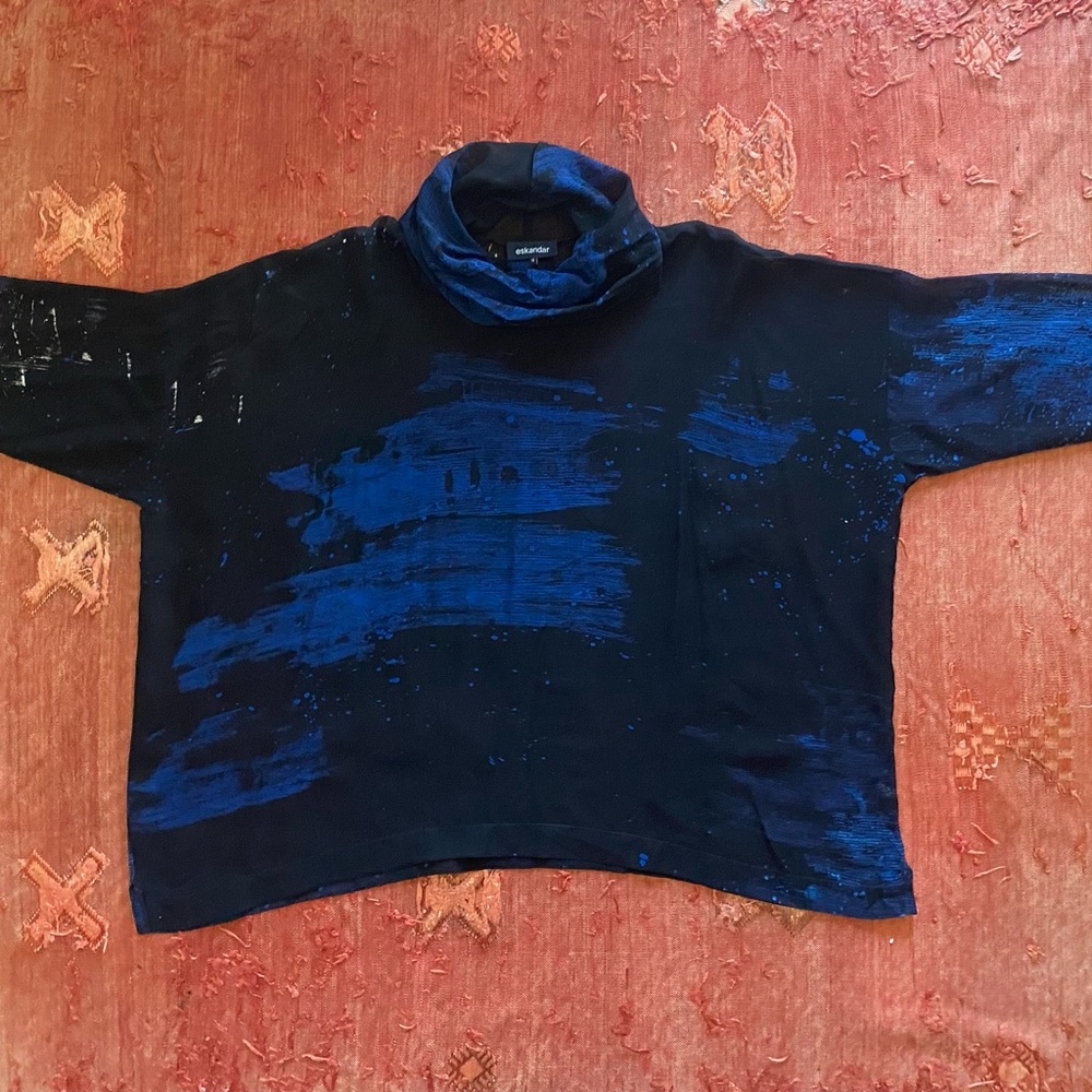 Eskandar sheer silk cowl neck abstract blouse size 0